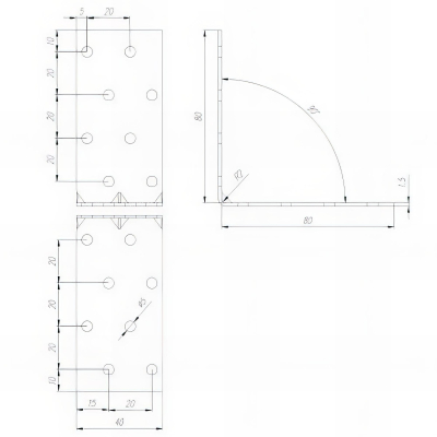 Équerre renforcée perforée galvanisée - 80 x 80 x 40 x 1,5 mm