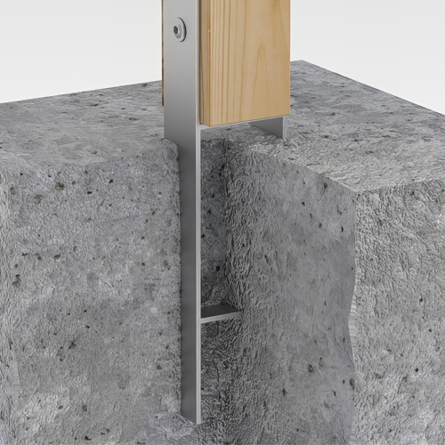 Pied de poteau en H zingué à sceller - 141 x 600 x 6,0 mm