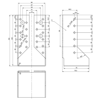 Sabot de charpente galvanisé à ailes intérieures - Larg. 80 x Ht. 150 mm 2
