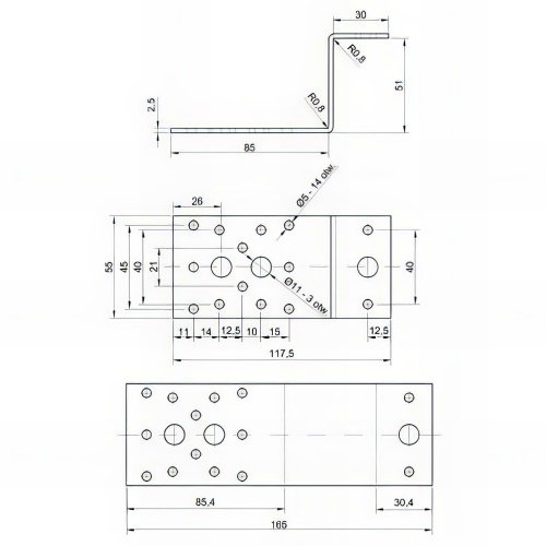 Connecteur joint Type Z galvanisé - 85 x 50 x 55 x 2,5 mm