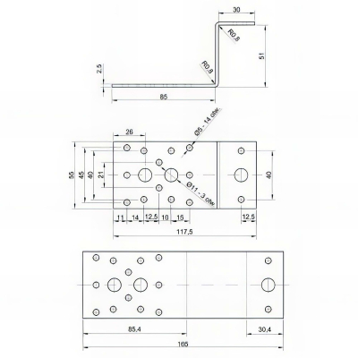 Connecteur joint Type Z galvanisé - 85 x 50 x 55 x 2,5 mm