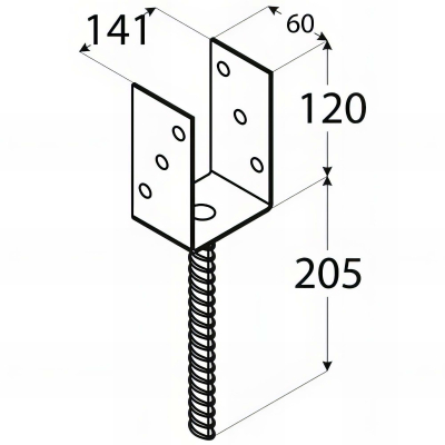 Pied de poteau lourd en U zingué à ancrer - 141 x 120 x 4 mm