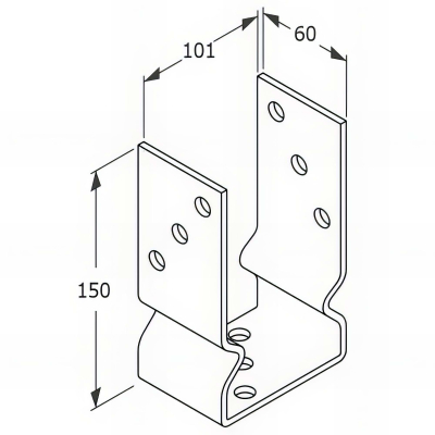 Embase pied de poteau en U avec support zinguée à visser - 101 x 150 x 60 x 4,0 mm 2