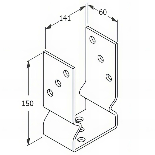 Embase pied de poteau en U avec support zinguée à visser - 141 x 150 x 60 x 4,0 mm