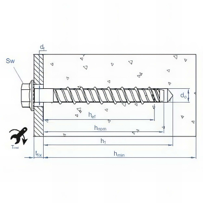 100 vis à béton D. 6 x 60 mm tête hexagonale homologuées ETE option 1 atlantis C3-H 2