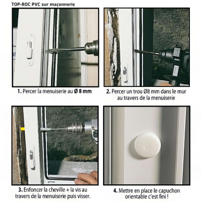 100 Vis et chevilles ING Fixation Top-Roc D. 6 x L. 120 mm et filet L. 45 mm pour menuiseries PVC