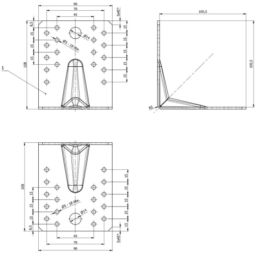 Équerre renforcée galvanisée - 105 x 105 x 90 x 3,0 mm