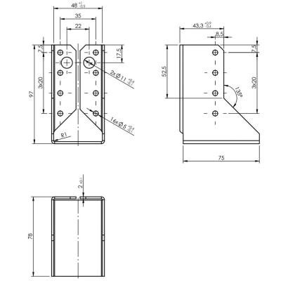 Sabot de charpente galvanisé à ailes intérieures - Larg. 48 x Ht. 96 mm 2