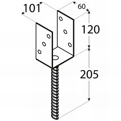 Pied de poteau lourd en U zingué à ancrer - 101 x 120 x 4 mm