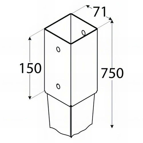 Pied de poteau de jardin carré zingué à enfoncer - 71 x 750 x 2 mm