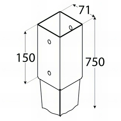 Pied de poteau de jardin carré zingué à enfoncer - 71 x 750 x 2 mm