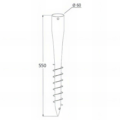 Pied de poteau de jardin rond zingué à tarauder - 60 x 550 x 1,7 mm