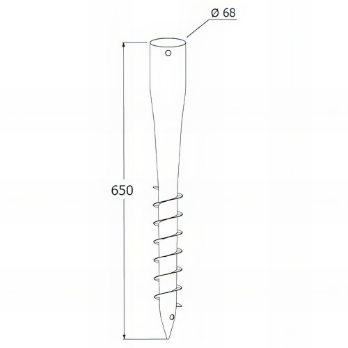 Pied de poteau de jardin rond zingué à tarauder - 68 x 650 x 1,8 mm