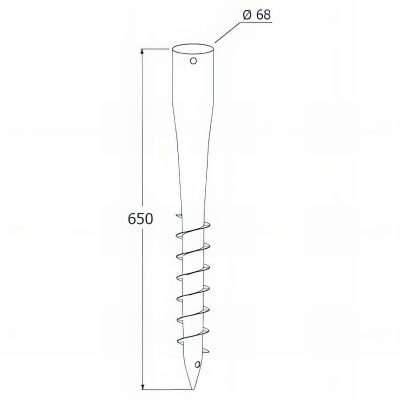 Pied de poteau de jardin rond zingué à tarauder - 68 x 650 x 1,8 mm