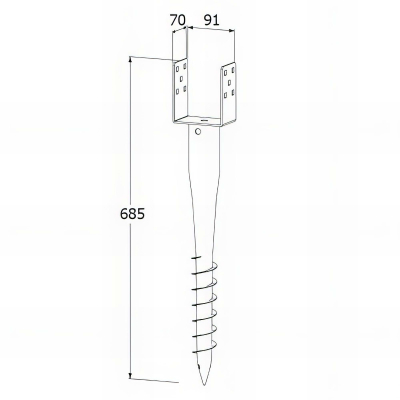 Pied de poteau de jardin en U zingué à tarauder - 90 x 685 x 1,8 mm 2