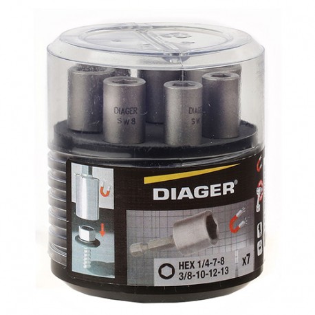Coffret 7 douilles magnétiques quick-lock 1 1/4" L. 50 mm - U602 - Diager - Diager