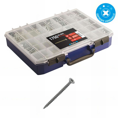 Coffret de 1750 vis bois, acier zingué blanc, empreinte universelle, pointe anti-fendage - COF020-TS - Scell-it