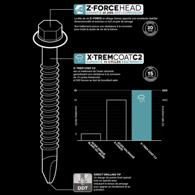 100 Vis pour bacs acier D. 6,3 mm L. 100 mm ZAMATOP-W TH12 pour le bois - RAL 8012