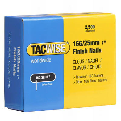 Boîte de 2500 clous de finition de type 16G L. 25 mm - TA-0666 - Tacwise