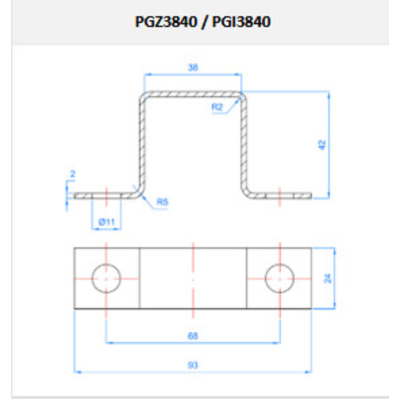 50 pattes de fixation Zinguée 38 - 40 x 93 mm - PGZ3840 - Index 2