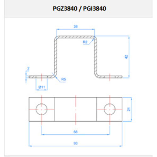 50 pattes de fixation Zinguée 38 - 40 x 93 mm - PGZ3840 - Index