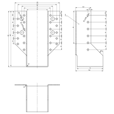 Sabot de charpente galvanisé à ailes extérieures - Larg. 60 x Ht. 160 mm 2
