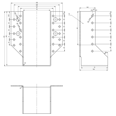 Sabot de charpente galvanisé à ailes extérieures - Larg. 76 x Ht. 152 mm