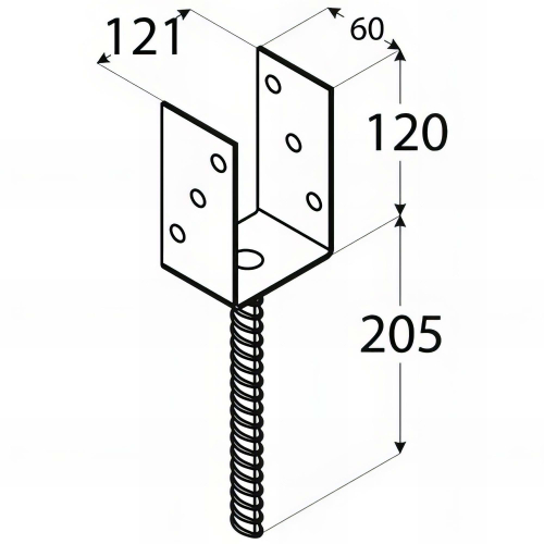 Pied de poteau lourd en U zingué à ancrer - 121 x 120 x 4 mm