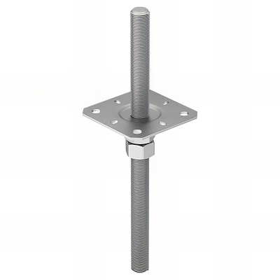 Embase Pied de poteau carrée réglable par vis galvanisé à ancrer - 130 x 330 x 3,0 mm