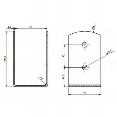 Embase pied de poteau en U zinguée à visser - Pour poteau rectangulaire - 71 x 78 x 120 x 2,5 mm 2