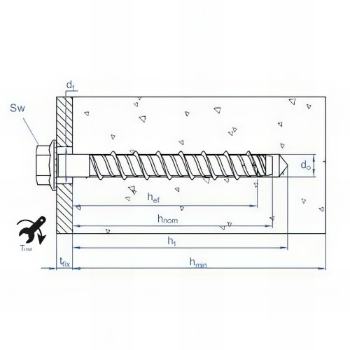 25 vis à béton D. 10 x 120 mm tête hexagonale homologué ETE option 1 zingué