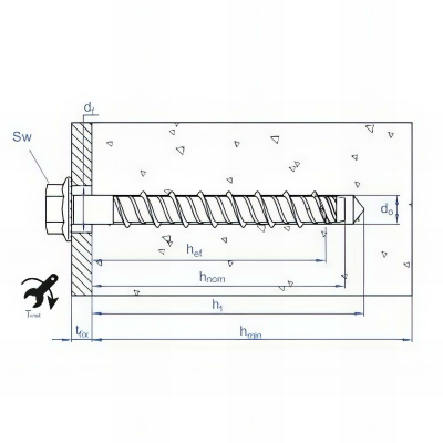 25 vis à béton D. 10 x 120 mm tête hexagonale homologué ETE option 1 zingué