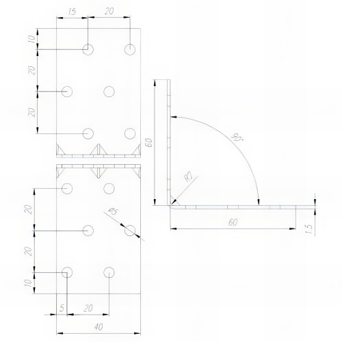 Équerre renforcée perforée galvanisée - 60 x 60 x 40 x 1,5 mm