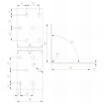 Équerre renforcée perforée galvanisée - 60 x 60 x 40 x 1,5 mm
