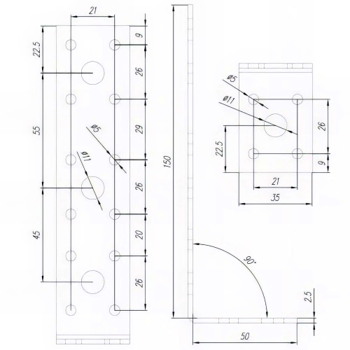Équerre galvanisée - 150 x 50 x 35 x 2,5 mm