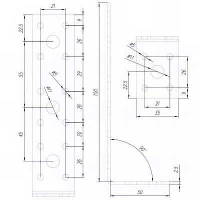 Équerre galvanisée - 150 x 50 x 35 x 2,5 mm
