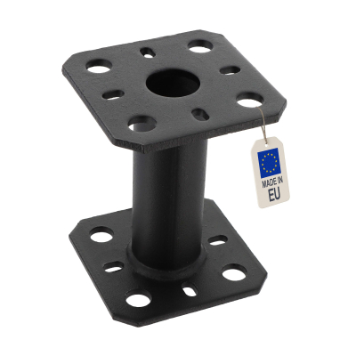 Pied de poteau à embase carré zingué noir à visser - 80 x 80 x 100 x 5,0 mm