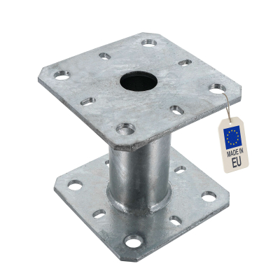 Pied de poteau à embase carré zingué à visser - 100 x 100 x 100 x 5,0 mm