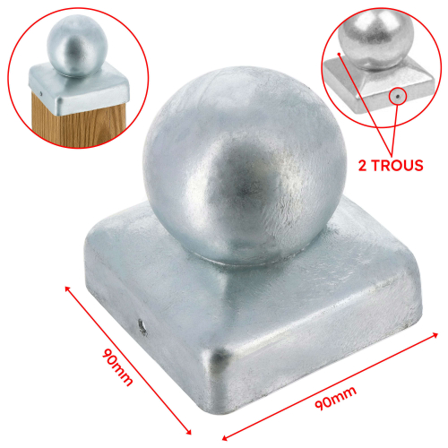 Chapeau de poteau boule zingué à visser - 90 mm
