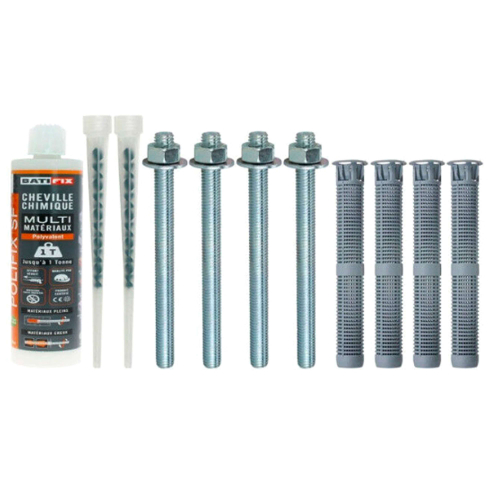 Kit scellement chimique Kitchim Elec Pl 165Ml - 4 Tam 16X85 - 4 Tig 8X100 - 4 Ecr - 4 Rond - 2 Can