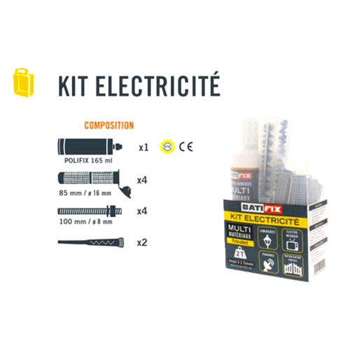 Kit scellement chimique Kitchim Elec Pl 165Ml - 4 Tam 16X85 - 4 Tig 8X100 - 4 Ecr - 4 Rond - 2 Can