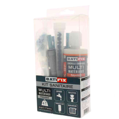 Kit scellement chimique Kitchim Sanit Pl 165Ml - 4Tam 12X50/16X130 - 4Tig 6X70/10X160 - 4Exc M10 - 2Can