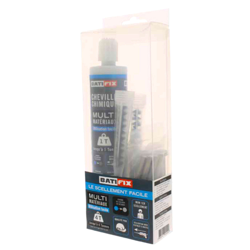 Kit scellement chimique Easy Poliblue 300ML - 4 tamis 16X85 - 4 tiges filetées 10X110 - 4 écrous - 2 canules mélangeuses