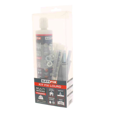 Kit scellement chimique Lourd 165ML - 4 Tamis 16X130 - 4 tiges filetées 10X160 - 4 écrous - 2 canules mélangeuses