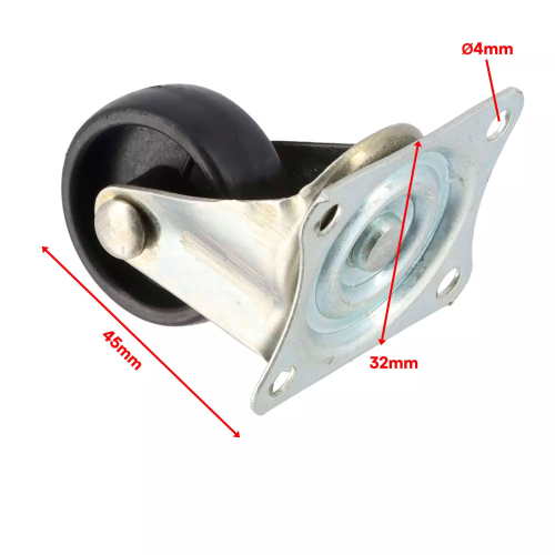 Lot de 12 roulettes pivotantes à roulement à billes - Socle 32mm - Hauteur 45mm