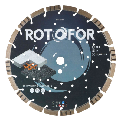Disque diamant turbo Rotofor - Alésage 25,4 mm - Hauteur segment 12 mm - Coupe béton et granit