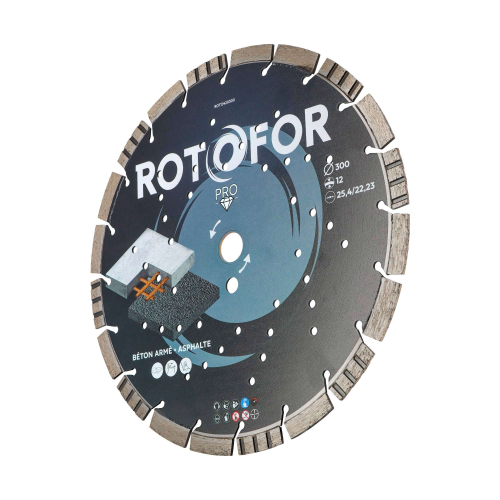 Disque diamant turbo Rotofor - Alésage 25,4 mm - Hauteur segment 12 mm - Coupe béton et granit