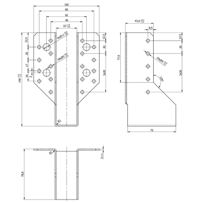 Sabot de charpente galvanisé à ailes extérieures - Larg. 32 x Ht. 144 mm 2
