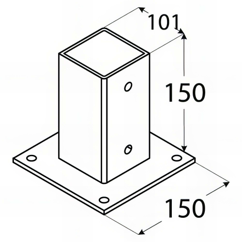 Pied de poteau carré zingé à visser - 101 x 150 x 2 mm