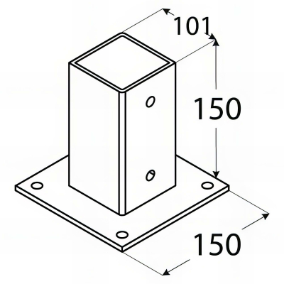 Pied de poteau carré zingé à visser - 101 x 150 x 2 mm